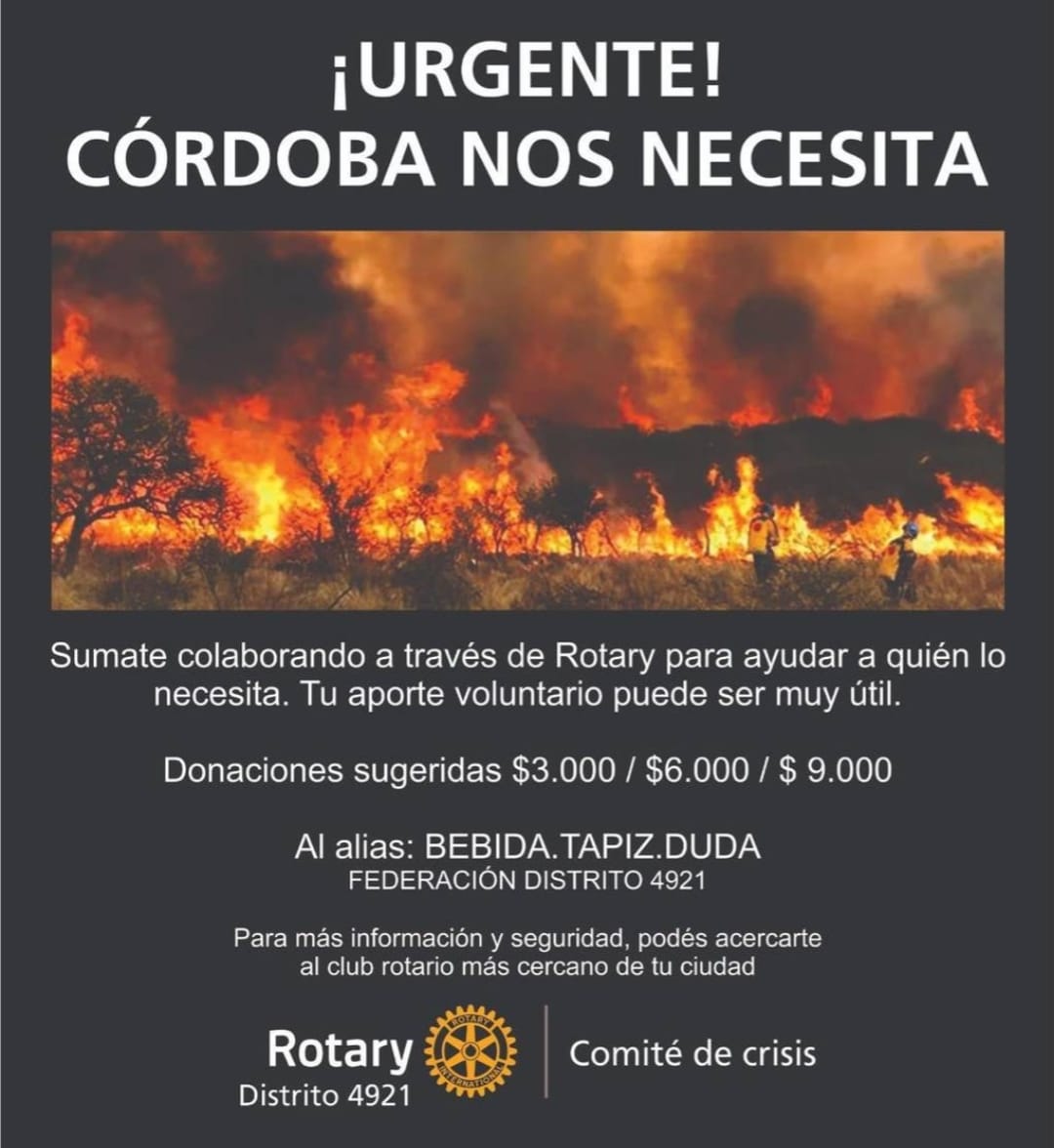 Campaña Mar del Plata: clubes rotarios de Mar del Plata juntan fondos para los incendios de Córdoba